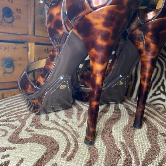 Ralph Lauren Collection Jenica Patent Leather Tortoise Shell Stiletto Sandal - Picture 7 of 16